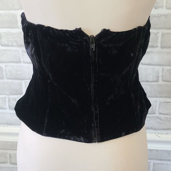 Vintage Natori Neiman Marcus Black Velvet Embroidered Bustier Elegant Whimsigoth - Picture 4 of 10